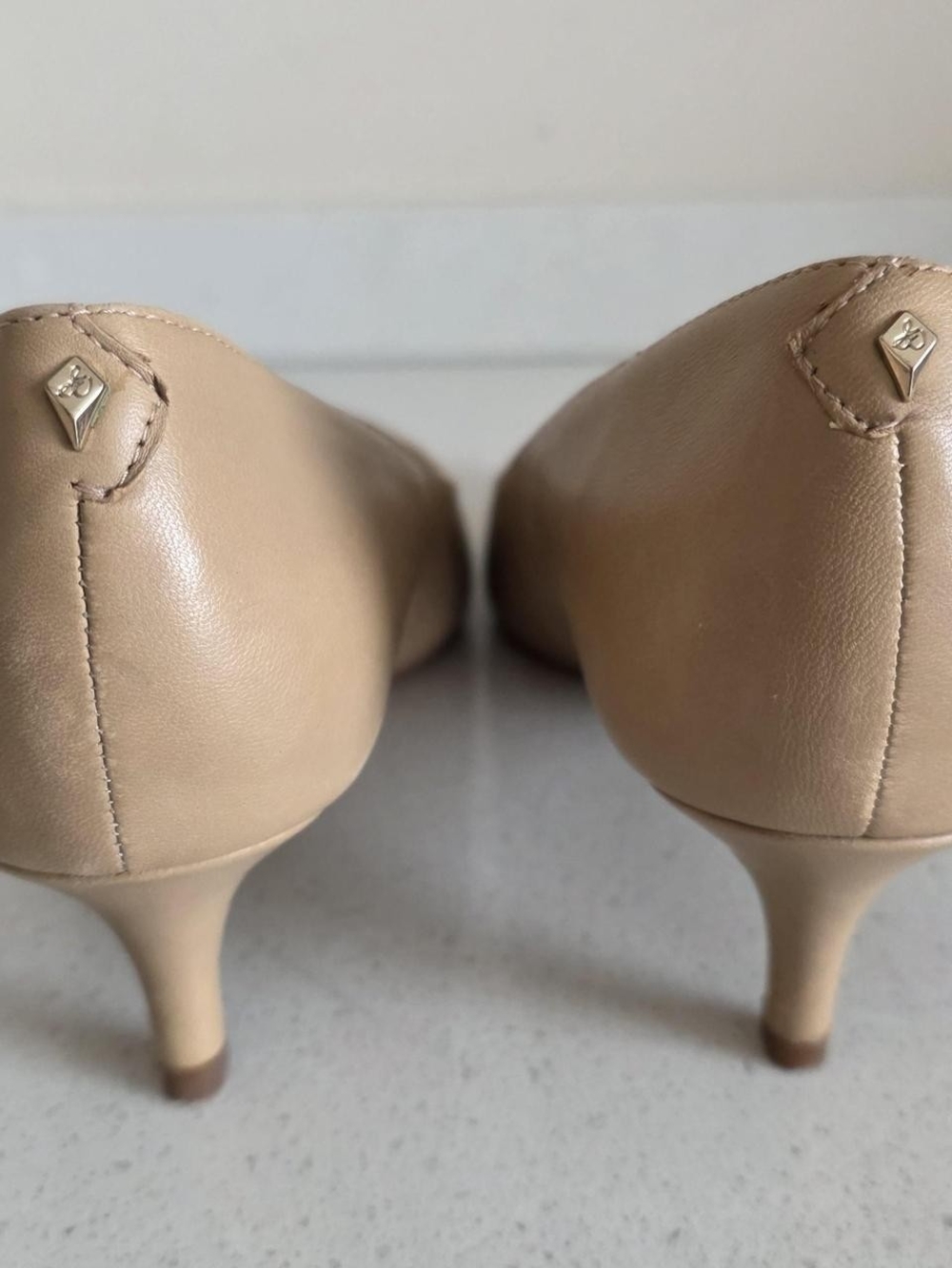 Sam Edelman Beige Pointed-Toe Leather Pumps - Picture 2 of 7